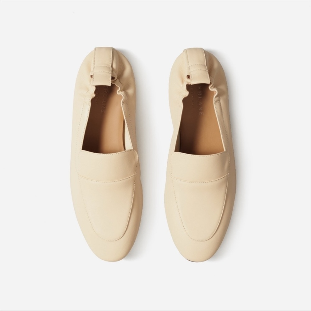 Everlane Leather Driving Loafers, cream